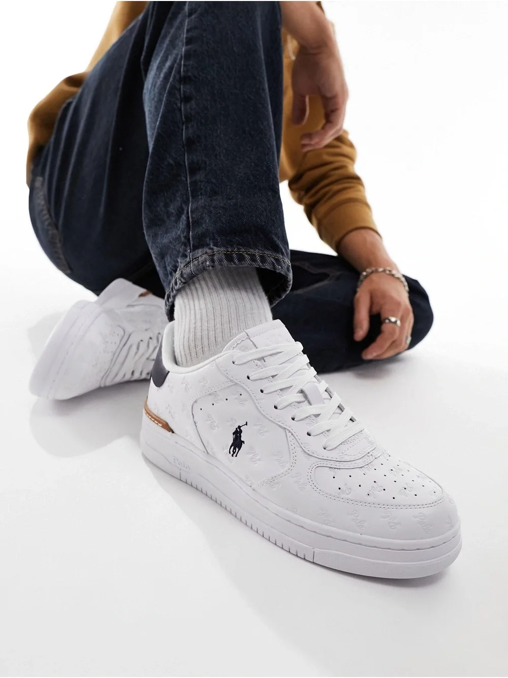 Polo by Ralph Lauren White Leather Low-Top Sneakers with Navy Pony